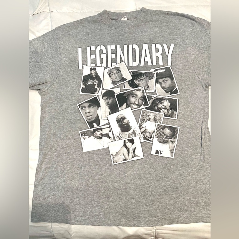 Vintage 90s LEGENDARY Old School Hiphop GraphicMen's Y2K Tee- Gray--2X‎